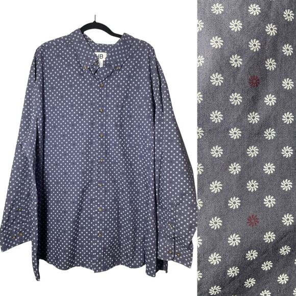 HB Harbor Bay Long Sleeve Button Front Shirt Mens 2XL Blue Print - Picture 1 of 7